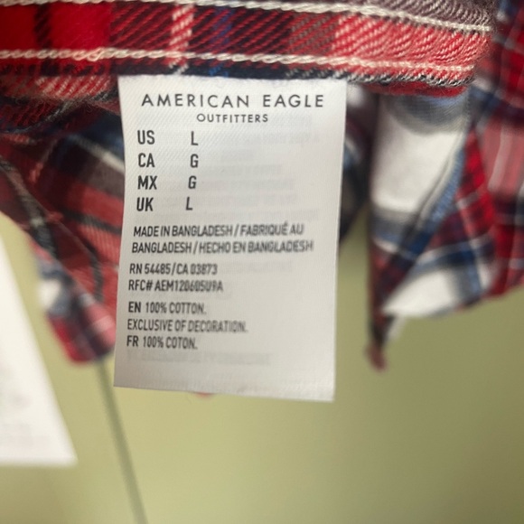 American Eagle Outfitters Red, White and Blue Plaid Shirt Sz L - Picture 5 of 5
